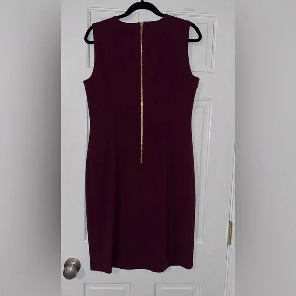 Calvin Klein Sleeveless Scuba Crepe Sheath Dress, Deep Burgundy, Size 12 - Picture 4 of 12